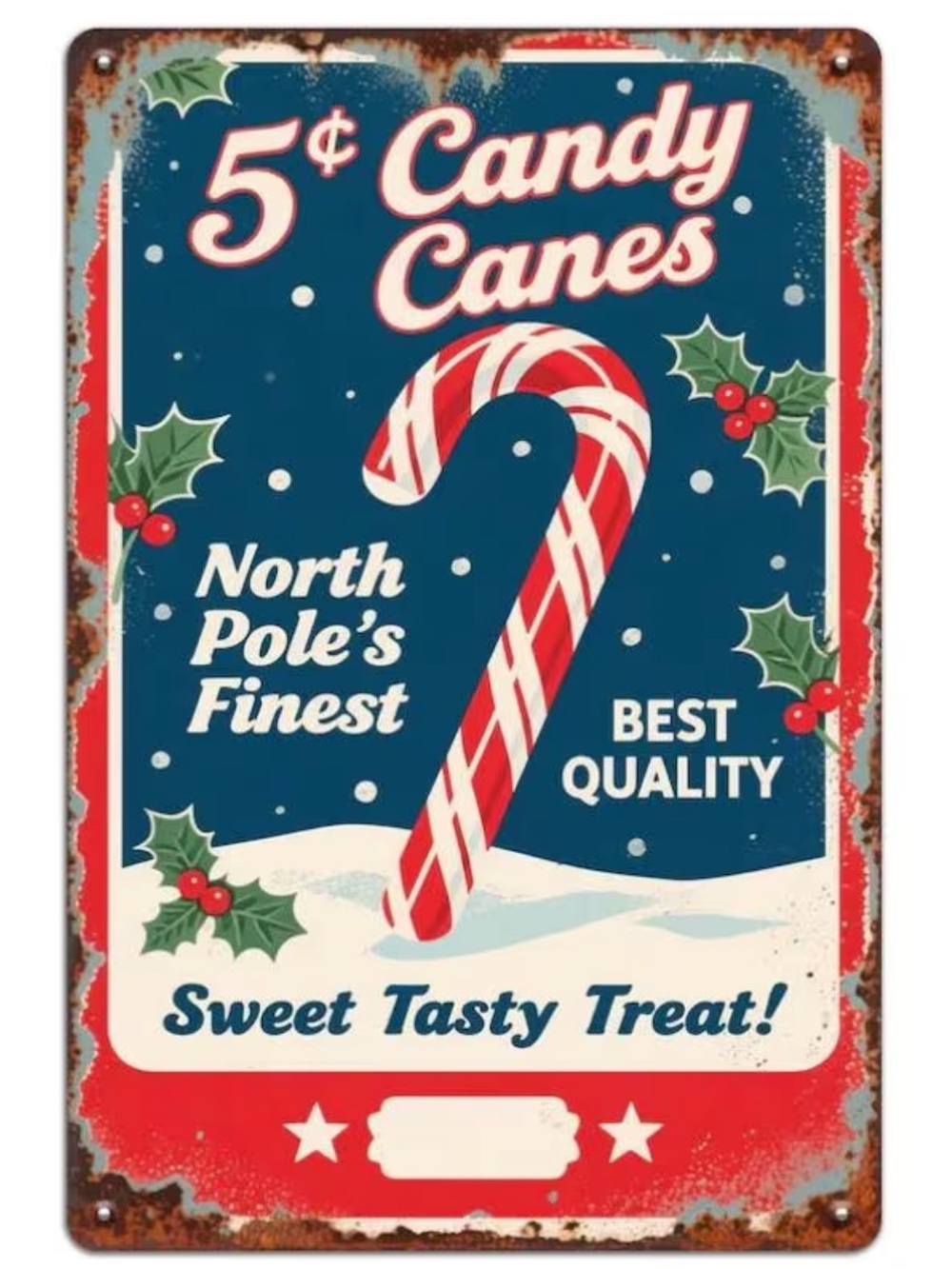 Vintage-Style Candy Canes Holiday Wall Sign - vintage look tin wall art new
